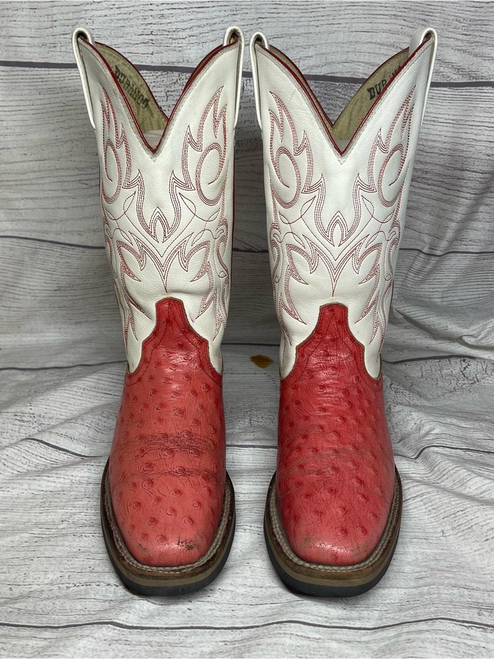 Durango Women’s 6.5 Red Ostrich Print leather Pull-On Boots